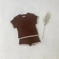 Ensemble T-shirt et short tricotés pour bébé de 0 à 2 ans, doux et respirant, à rayures pour animaux de compagnie, Style patchwork, nouvelle collection automne 2025 1