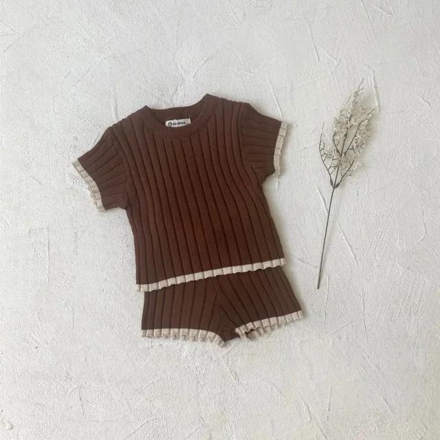 Ensemble T-shirt et short tricotés pour bébé de 0 à 2 ans, doux et respirant, à rayures pour animaux de compagnie, Style patchwork, nouvelle collection automne 2025 1