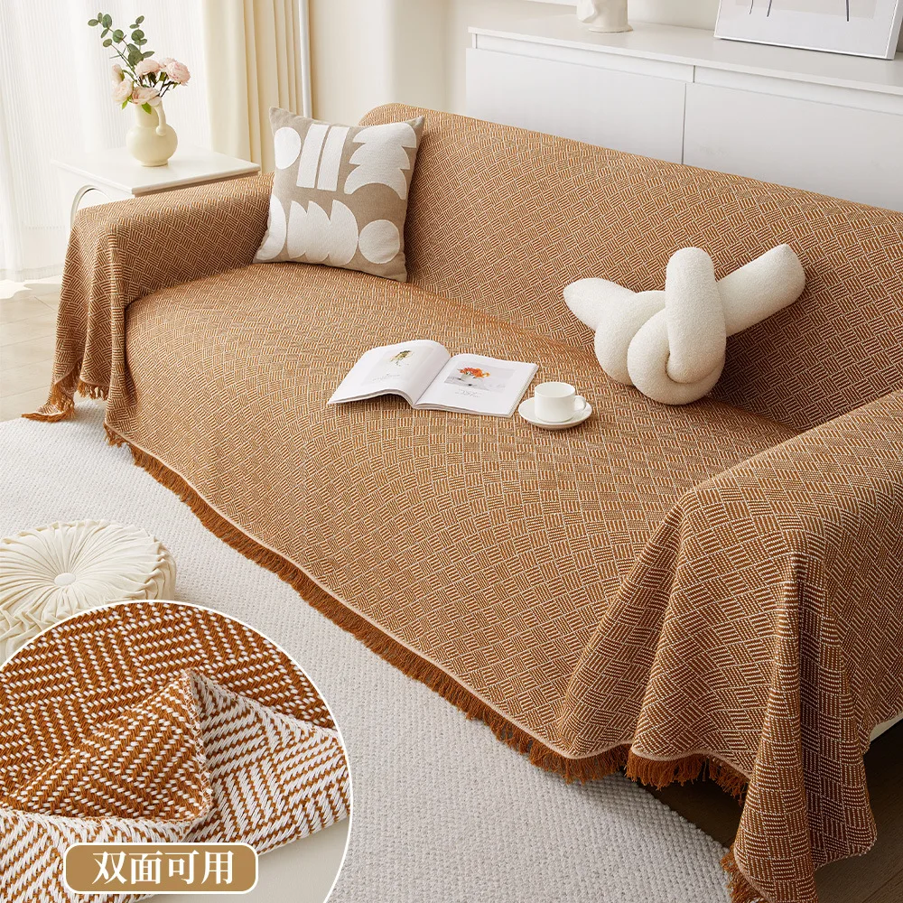 New Simple Polyester Cotton Sofa Towel with Tassels Edge Sofa Cover Two-sided Blanket Home Decoration Leisure Relax Beach Towel 4