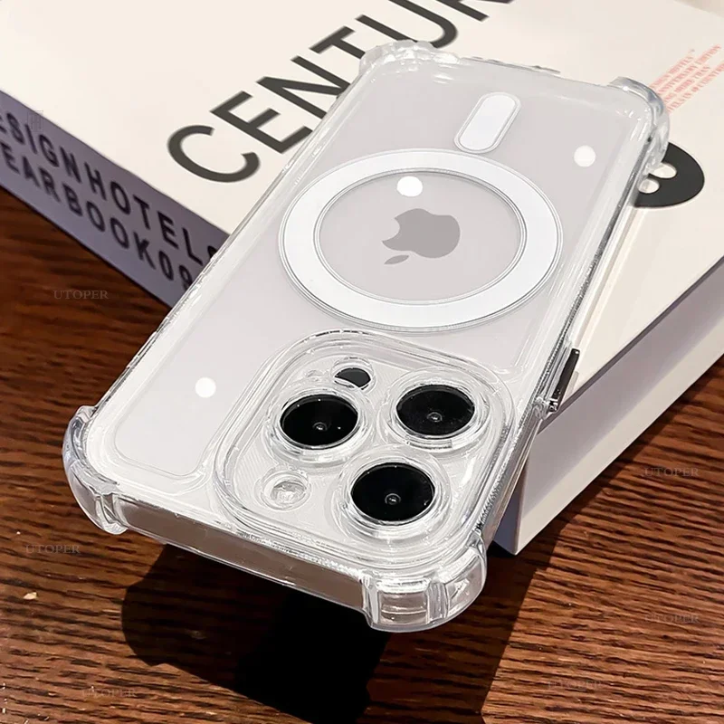 

Luxury Clear Silicone Explosion-proof Case For iPhone 15 14 13 12 11 Pro Max Plus Magsafe Magnetic Wireless Charging New Cover