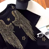 300 catties fashion wear rhinestone diamond tiger head back wings diamond black women's short-sleeved T-shirt top - Image 4