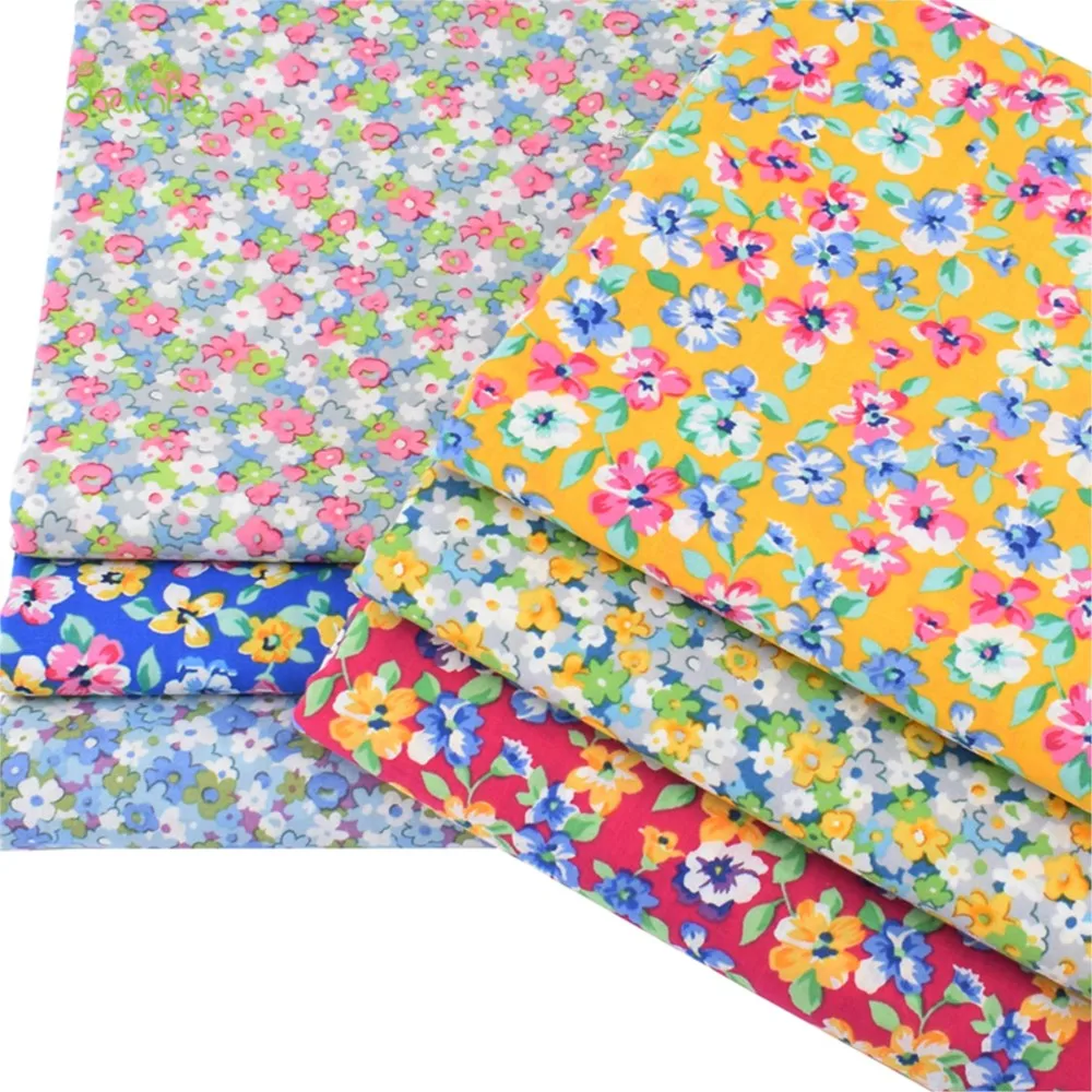 Chainho,Printed Plain Weave Poplin Cotton Fabric,DIY Sewing Quilting Material,Patchwork Cloth,Floral Series,3 Sizes,15PC89