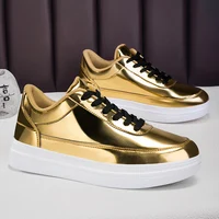 Baskets Homme Designer 2026 en Cuir Verni Or et Noir, Polyvalentes, Semelle Souple, Chaussures de Sport Décontractées, Tailles Grandes 39-47 1