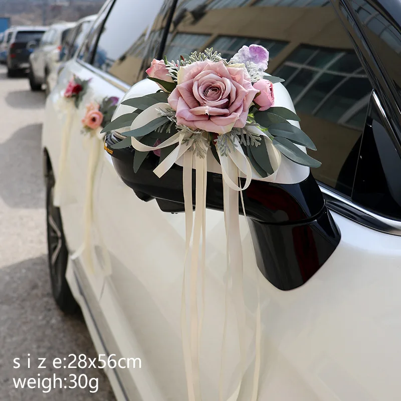 Yannew Hochzeit Auto Rückspiegel Dekoration Blumen Mehrzweck Auto Türgriff Blume mit Schleife Hochzeit Gang Stuhl Blumen – Detail 18