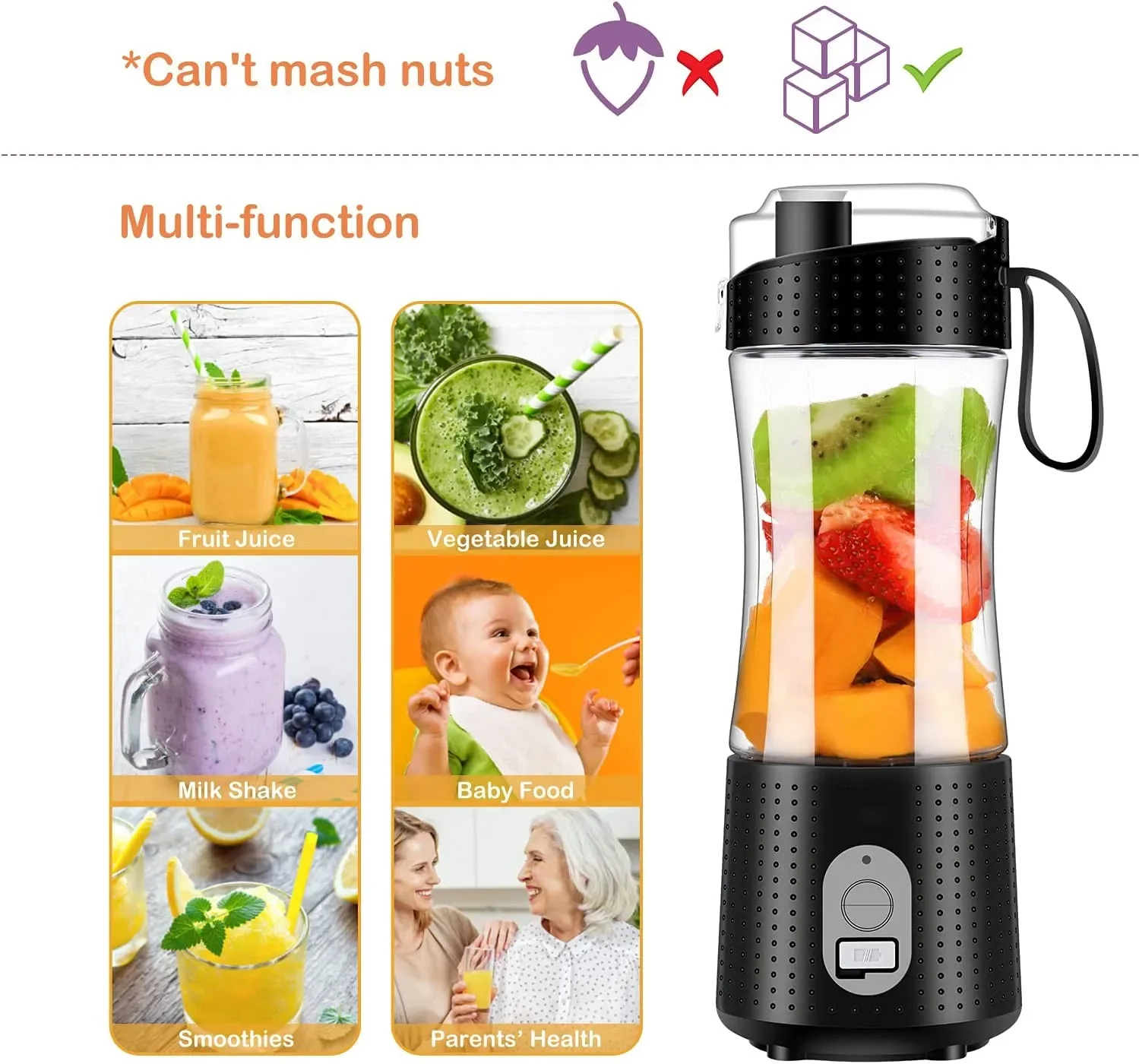 Orange Juicer Blender Machine Black Wireless Fresh Juice Blender Bottle Portable Mini Fast Orange Squeezer Can Blend Ice 3