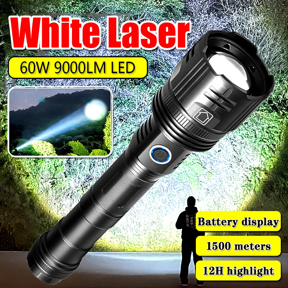 Powerful LED Flashlight USB Rechargeable Torch Light 1500 Meter Long