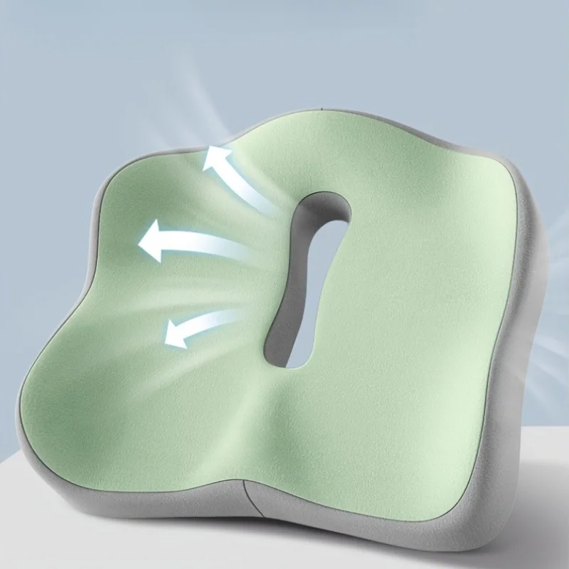 1pc Ergonomic Seat Cushion - 3-Zone Memory Foam Support, Tructured Base, Light Green/Grey for Office/Car/Wheelchair Use