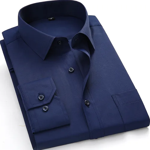 8XL 퓨어 컬러 오피스 포멀 비즈니스 소셜 워크 클래식 셔츠, 남성용 긴팔 셔츠, 캐주얼 남성용 흰색 드레스 셔츠, 검정색 3