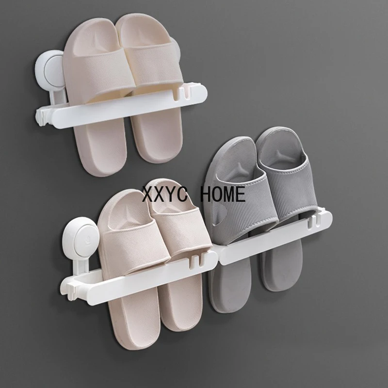 

Bathroom Slippers Draining Rack Perforation Free Toilet Suction Cup Storage Shelf Wall Hanging Badkamer Accessoires Shelf KC50JZ