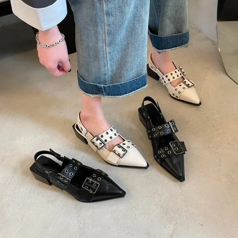 Fashion Women's Flat Shoes Women's Low Heel Hot Selling Buckle Slingback Pointed Toe Casual Sandals Mules High Heels
