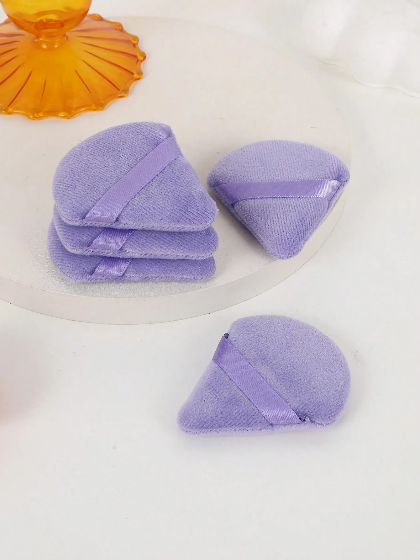 5pcs Purple Triangle Powder Puff Soft Short Pile Crystal Velvet Makeup Sponge, Absorb Powder Well Without Cakey Look