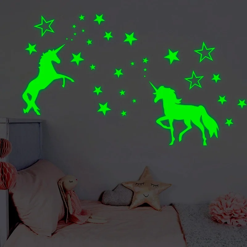 Luminous Wall Stickers Glow In The Dark Stars Unicorns Fluorescent Glow Wall Ceiling Home Party Kids Room Decorations Decals