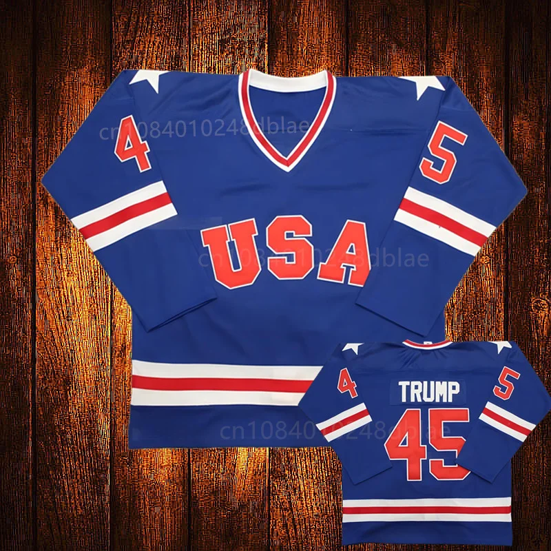 USA #45 Trump Hockey Jerseys Movie Blue Embroidery Youth Kids Adult Any Size And name Jersey
