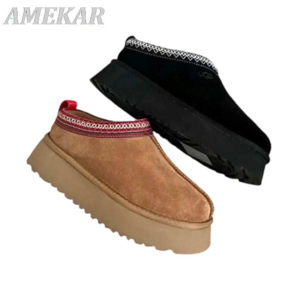 

2023 Winter New Fur One Thick Sole Baotou Woolen Slippers For Women Casual All-match Woolen Slippers Wear Lady Velvet Snow Boots