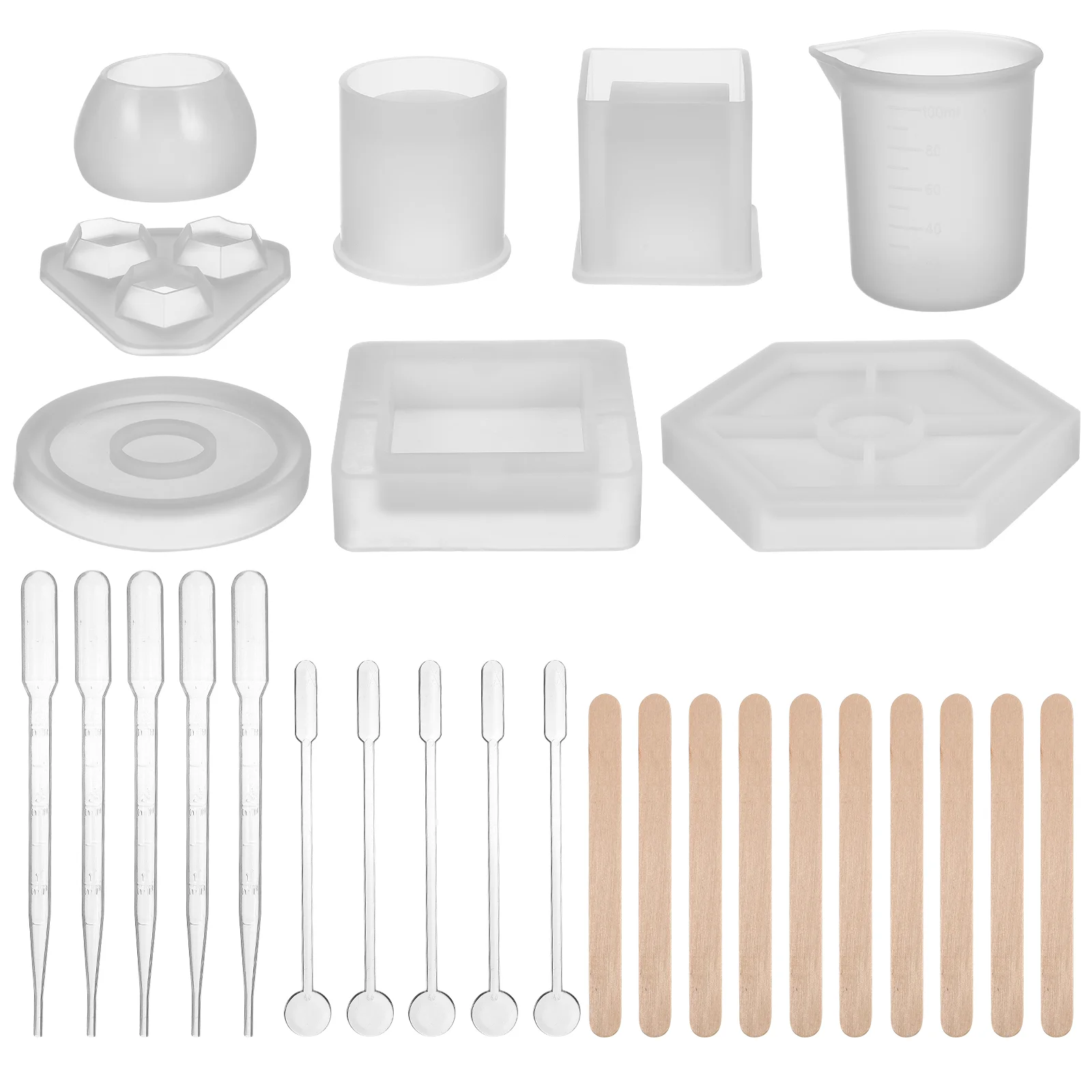 

Crystal Pillar Mold Resin Moulds Silicone Kit Liquid Measuring Cups Coaster Holder Epoxy