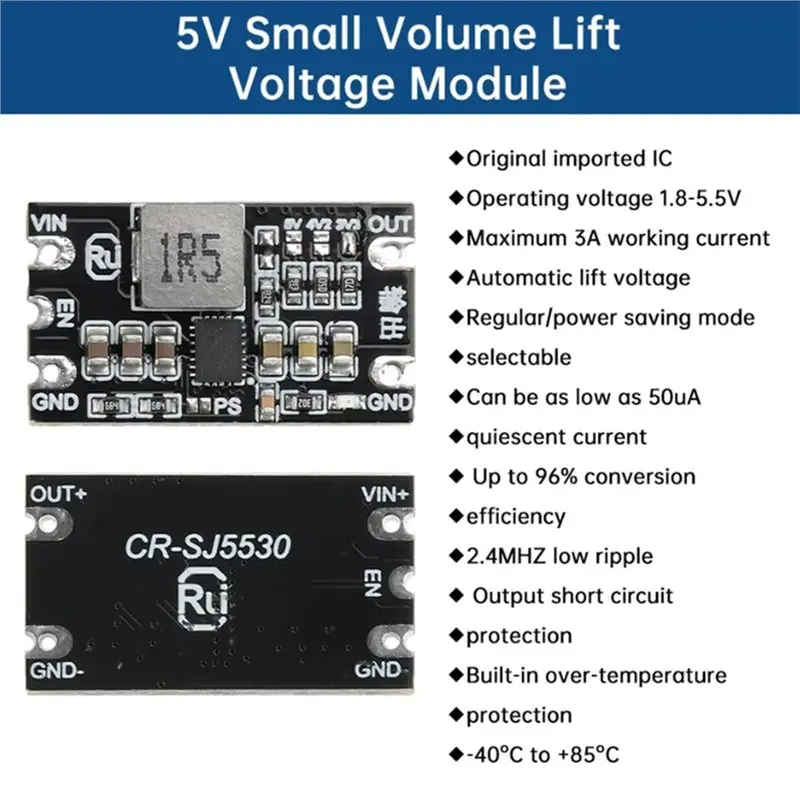 조정 가능한 출력 5개 DC-DC 벅 부스트 모듈 1.8-5.5V 입력에서 3.3V 4.2V 5V 3A 저리플 정전압 모듈-A86G
