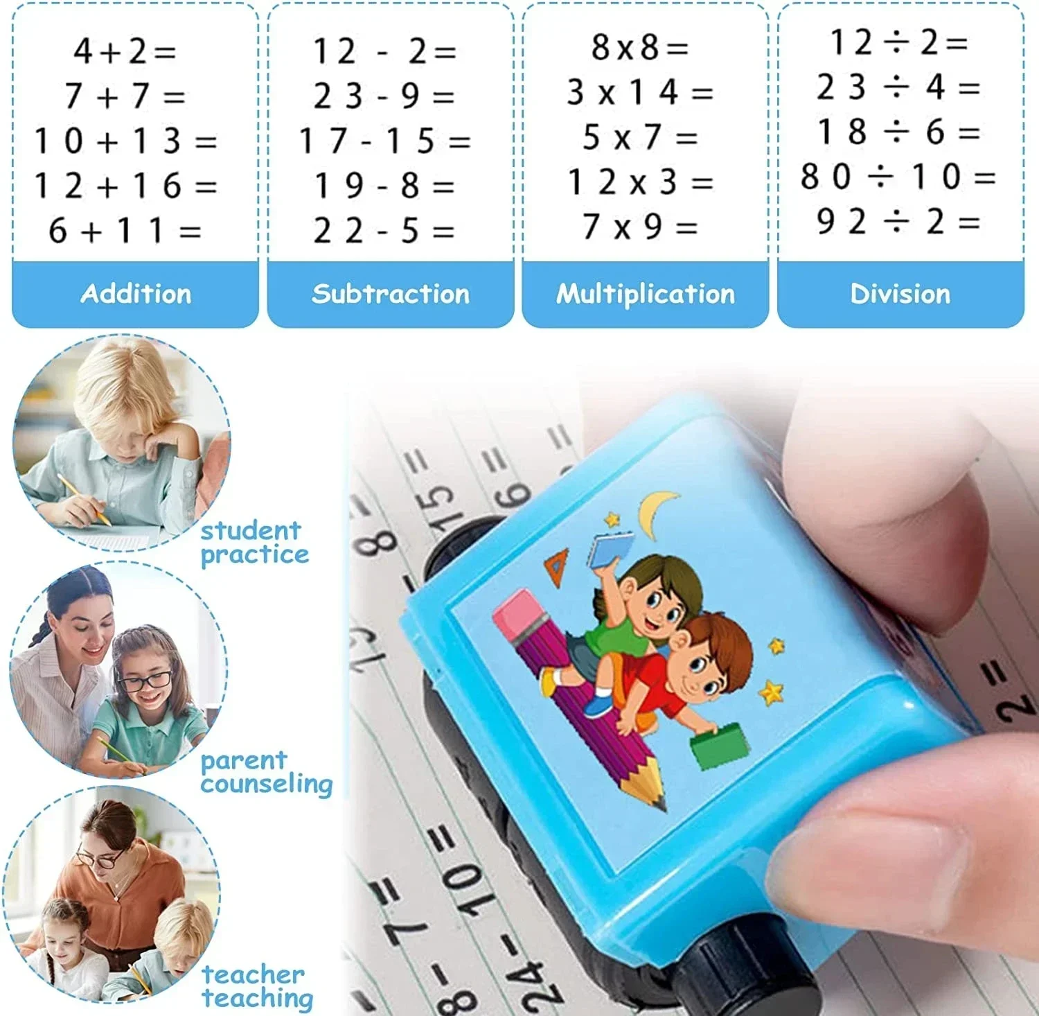 

Math Roller Stamp Addition Subtraction Multiplication Division Practice Digital Type Mathematical Operation Stamp Pupils Teacher