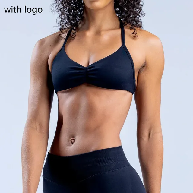 Impact Sports Bra With Logo Strappy Backless Yoga Gym Bra Removable Cups Women Workout Clothing Gym Top Halter Sport Bras