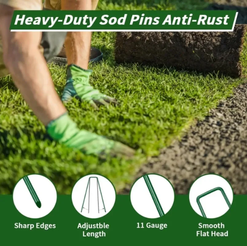 Description Picture 3 of item10/50pcs Landscape Staples U-Shaped Turf Pins Garden Stakes Heavy Duty Yard Lawn Tent Stakes Ground Nail Tent Securing Pegs