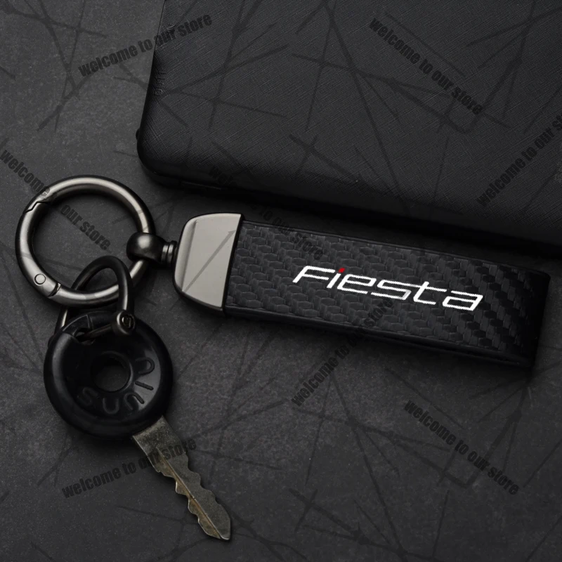 Sleek Carbon Fiber Leather Keychain with Zinc Alloy Emblem