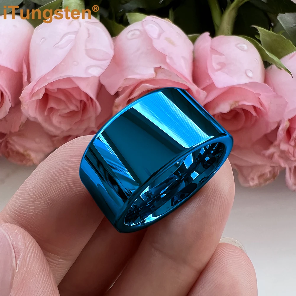 iTungsten 12mm  대형 남성 반지 반짝 이는 텅스텐 웨딩 밴드 패션 주얼리 파이프 컷 세련된 컴포트 피트