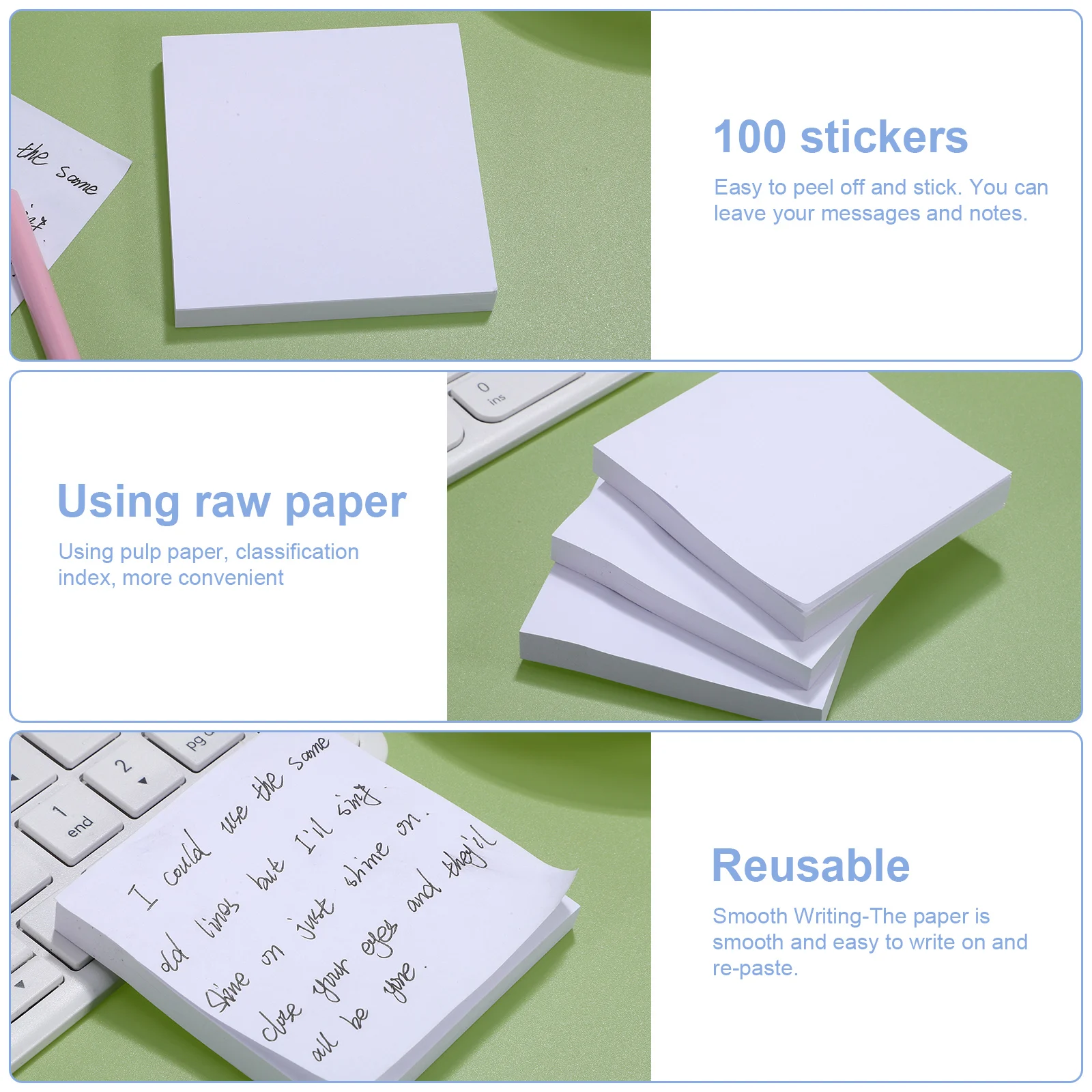 3 Pcs Student Stationery White Sticky Notes Notepad Blank Schedule Planning Paper Square Self Pads 4