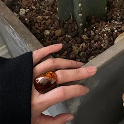 Vintage - Inspired Amber Resin Geometric Statement Ring - Inner Diameter 1.7cm