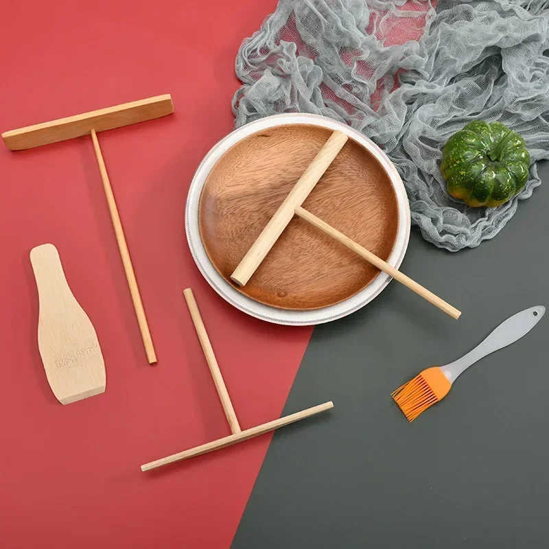 T-Shaped Pancake Utensils Wooden Pancake Shelf Spreader Stick Non-Stick Spreading Pie Tools Restaurant Home Kitchen