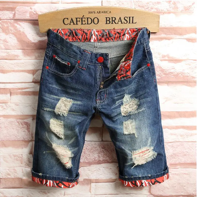 Men Holes Denim Shorts Novelty Style 
