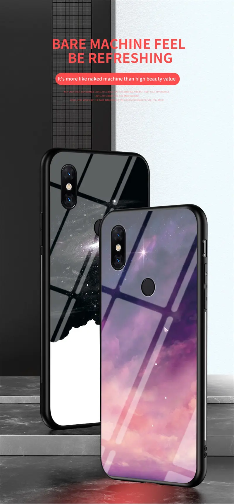 Starry Grain Shockproof Glass Hard Back Cover with Soft Bumper