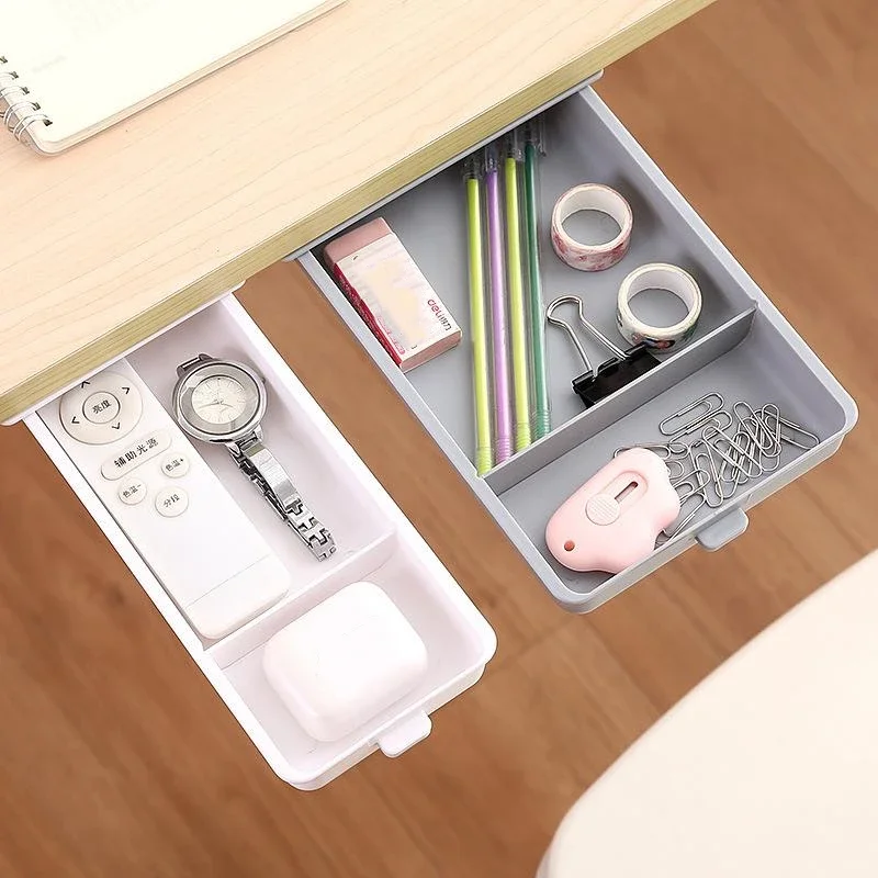 HEYEJET Hidden Drawer Organizer No-Punch Under Desk Stationery Box Paste Small Drawer Tray Under Storage bak to school