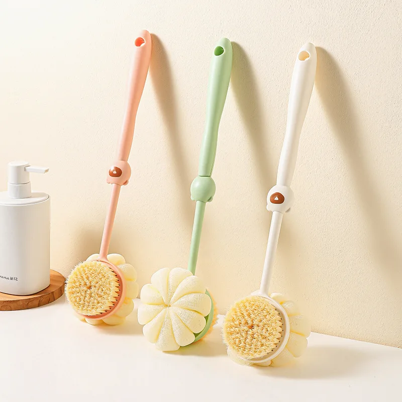 1pc Double-sided Long Handle Shower Brush Rub Back Brush Soft Bristle Shower Brush Rub Mud To Remove Dust Scrub Brush Tool 2