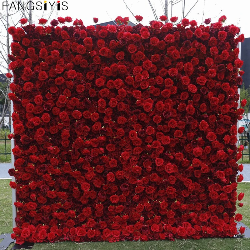 5D red Rose Peony Hydrangea Cloth Roll Up Flower Wall Fabric Hanging