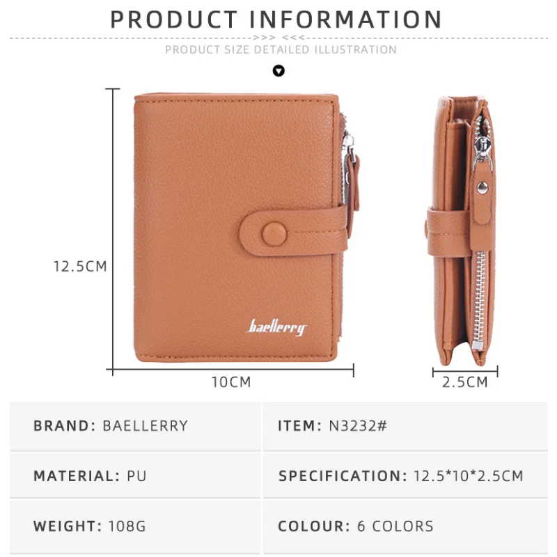 New Short Wallet Women's Tri-Fold Wallet Multi-Card Bags Leather Wallets Money Bag Credit Card Holders Zipper Buckle Coin Purses