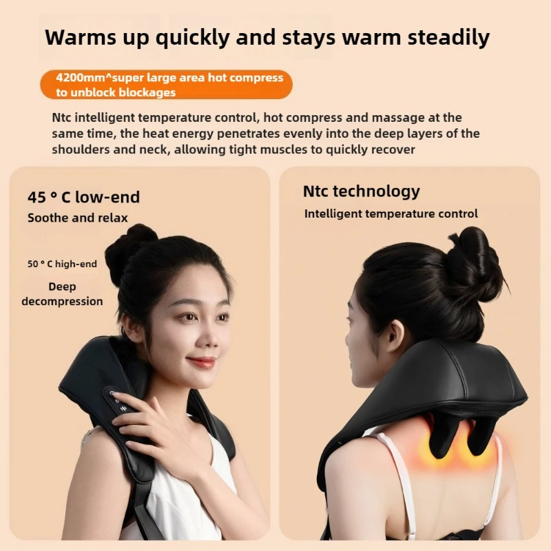 USB Rechargeable Massager for Office & Home Cordless Shiatsu Heated Neck & Shoulder Massager Relaxing Body Electric Massage Tool
