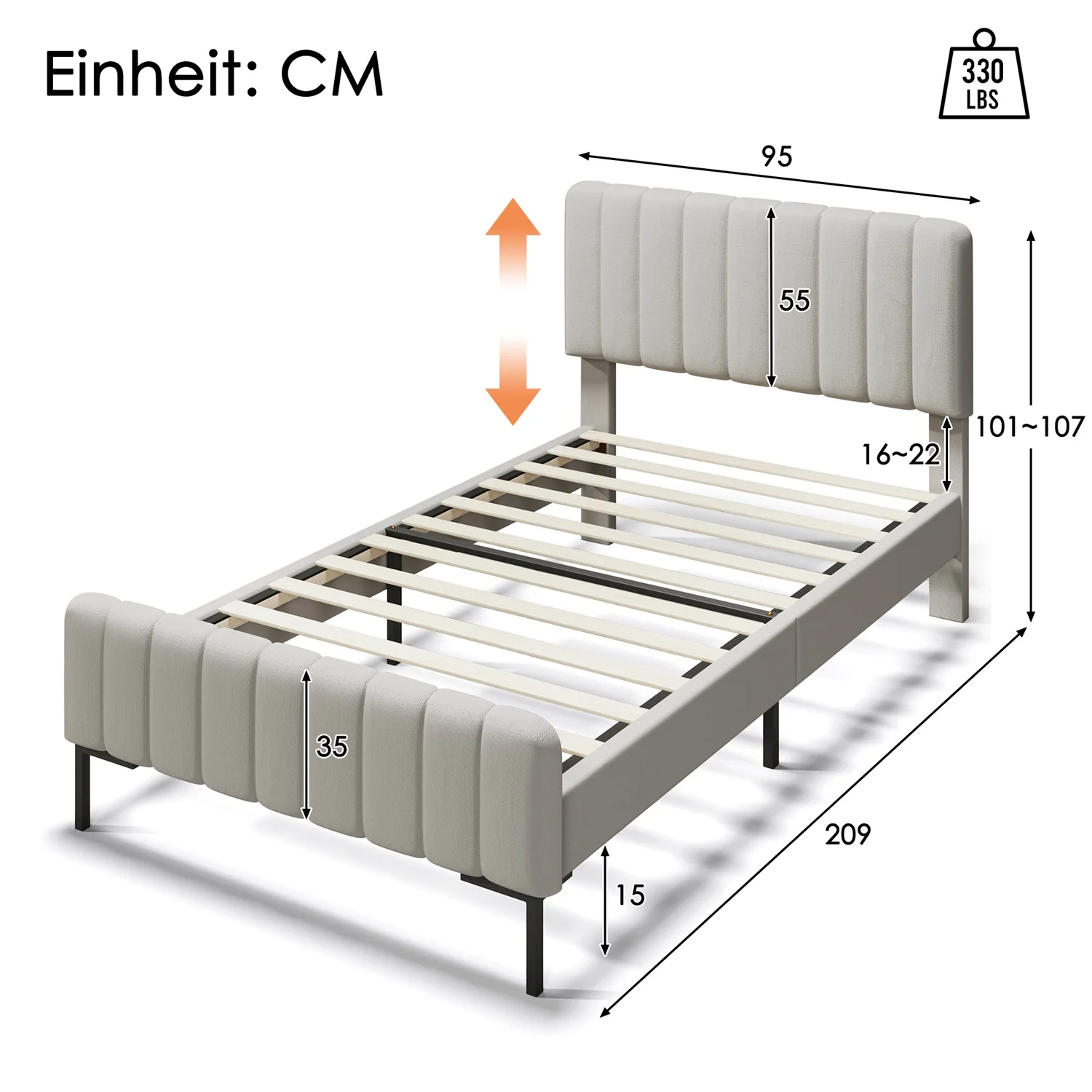 Upholstered Bed Single Bed 90X200Cm, Bed Frame With Lattice Adjustable Head, Bed Frame Youth Bed For Bedroom, Dorm, Apartment – Detail 5