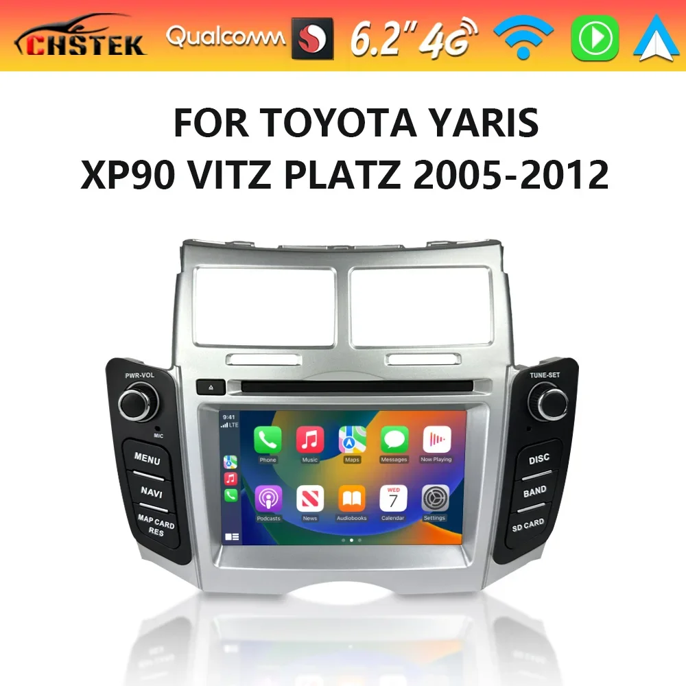 

CHSTEK Qualcomm Car Radio Android Auto Multimedia DVD Video Player Carplay WIFI for For Toyota Yaris XP90 Vitz Platz 2005-2012