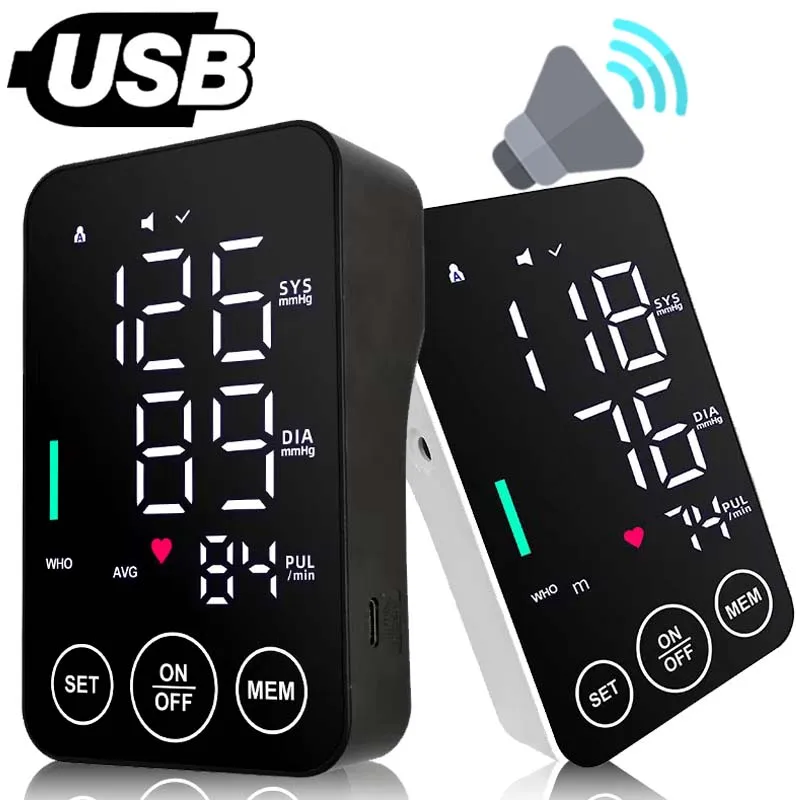 Voice Tonometer Portable LED Upper Arm Bp Machine Home Monitor Blood Pressure Meter Cuff Digital Home Use Health Care
