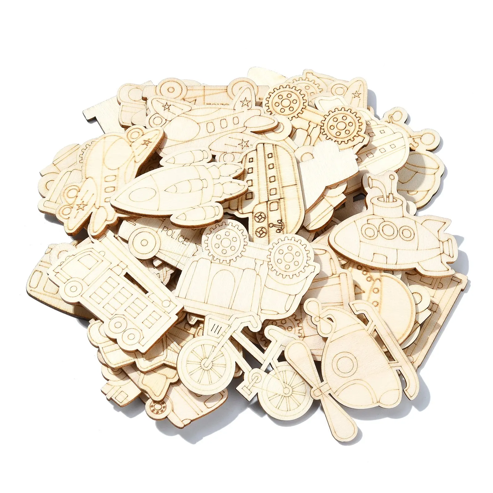 Panda hall 100pcs zufälliges Fahrzeug unvollendete Holz ausschnitte Verkehr Auto Hubschrauber Boot Holz farbe Handwerk für DIY Handwerk Dekor – Detail 8