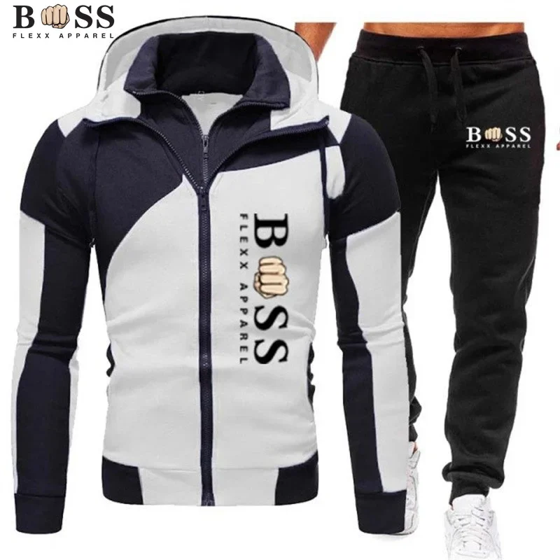Одежда BSS FLEXX, новинка, мужская куртка на молнии, пуловер с капюшоном и спортивные брюки, спортивная повседневная спортивная одежда для бега, комплект из 2 предметов