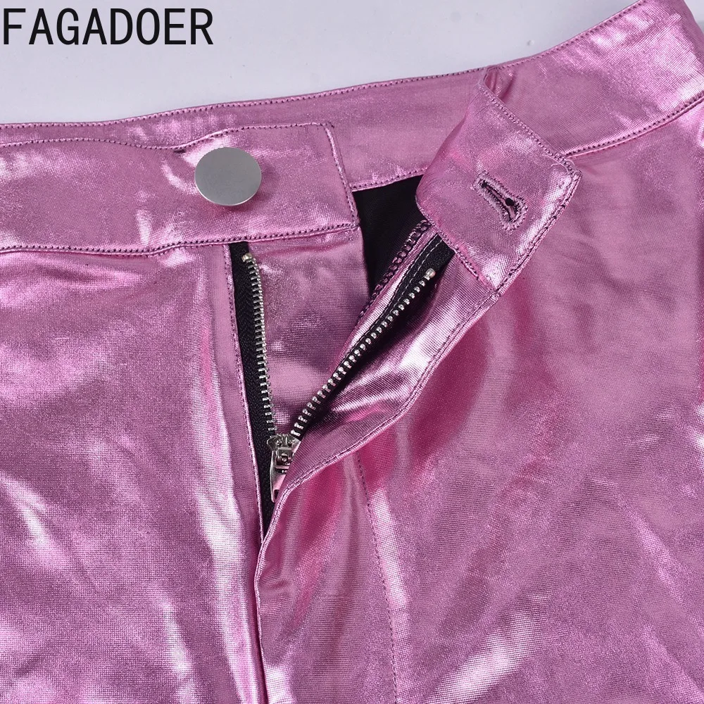 FAGADOER Summer New Solid Color PU Leather Shorts Women High Waisted Button Skinny Shorts Casual Female Matching Bottoms 2024