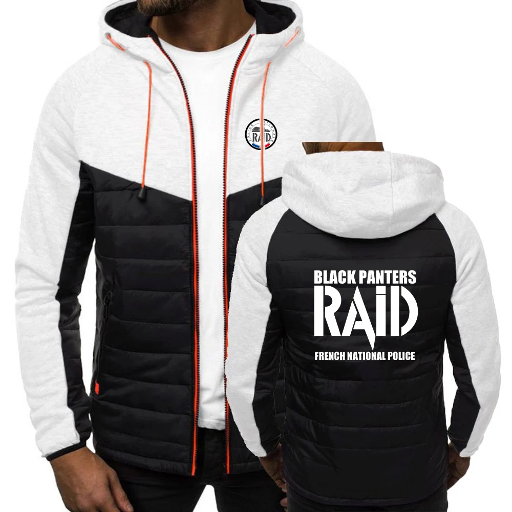 Men's French National Police RAID New Autumn and Winter Patchwork Designe Seven-color Cotton-padded Jacket Hooded Coat Tops
