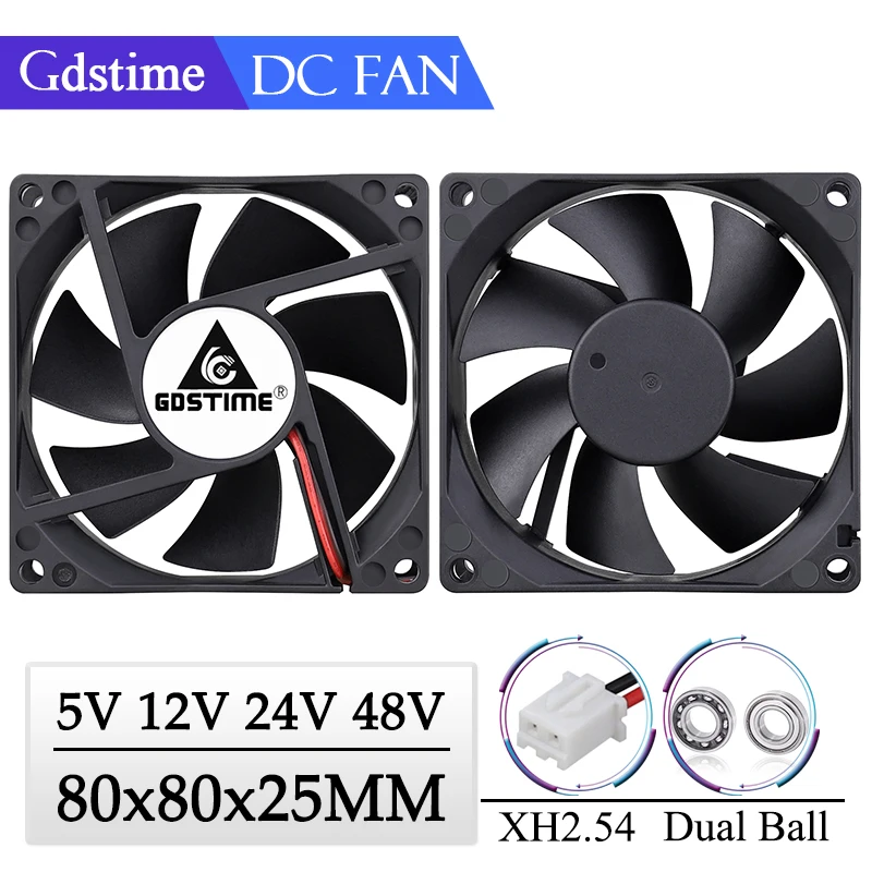 Gdstime dc 5v 12v 24v 48v 80x80x25 mm Computador Power Cooler Ventilador 8025 80 mm pc Case da Cpu sem Escova Ventilador Axial Dupla Bola Ventilador de Refrigeração