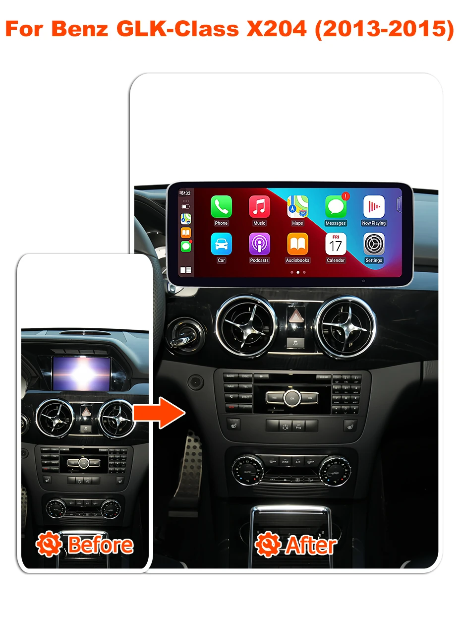 Snapdragon 8 CORE Drahtlose Carplay Android 13 Auto Stereo Bildschirm Für Mercedes Benz GLK Klasse X204 2013-2015 auto Radio Multimedia – Detail 1