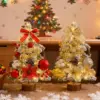 Exquisite Miniature Artificial Christmas Tree Table Ornament Desktop Xmas Trees with Wooden Base and String Lights Party Decor