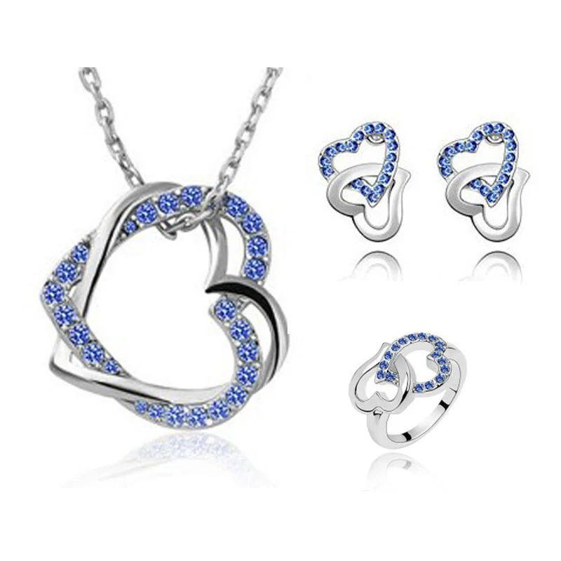 2021 Luxury Simple Big Small Hollow Double Heart-shaped Necklace Exquisite Crystal Zircon Pendant Chain Women's Wedding Jewelry 