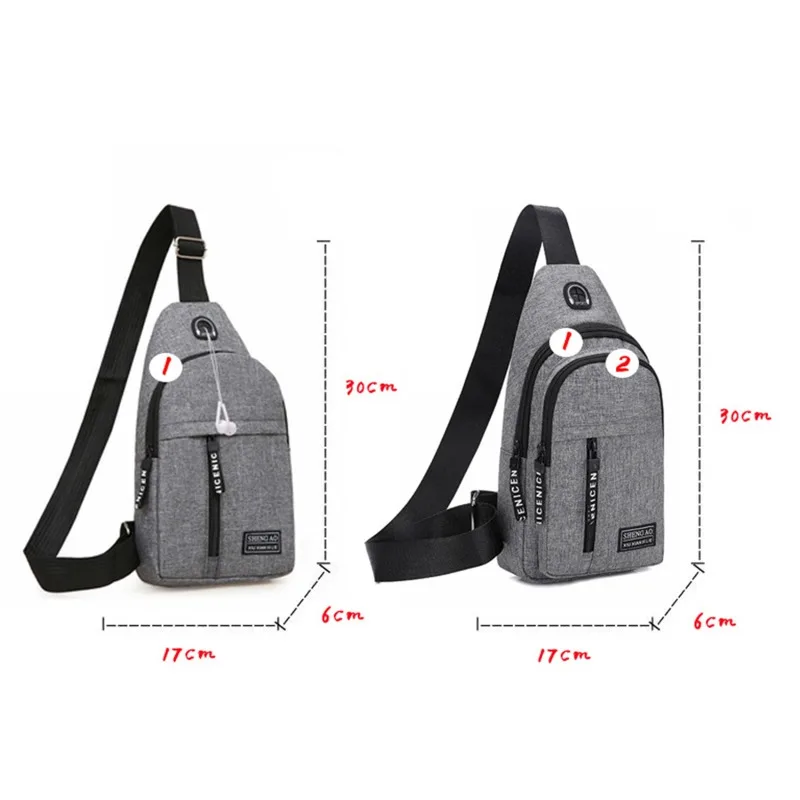 Men Shoulder Bags Sports Chest Bag USB Charging Earphones Cable Hole Crossbody Bags For Men Anti Theft Short Trip Messengers Bag mens messenger bag