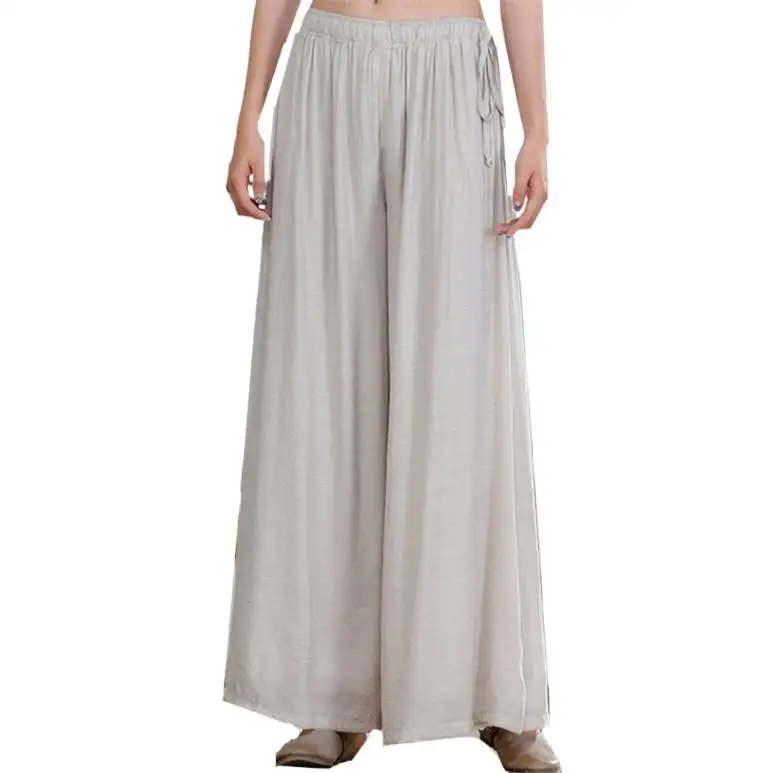 Women Casual Wide Leg Pants Summer Brand Thin Cotton Linen Long Trousers Candy Color Dancing Pants Comfortable Soft Trousers