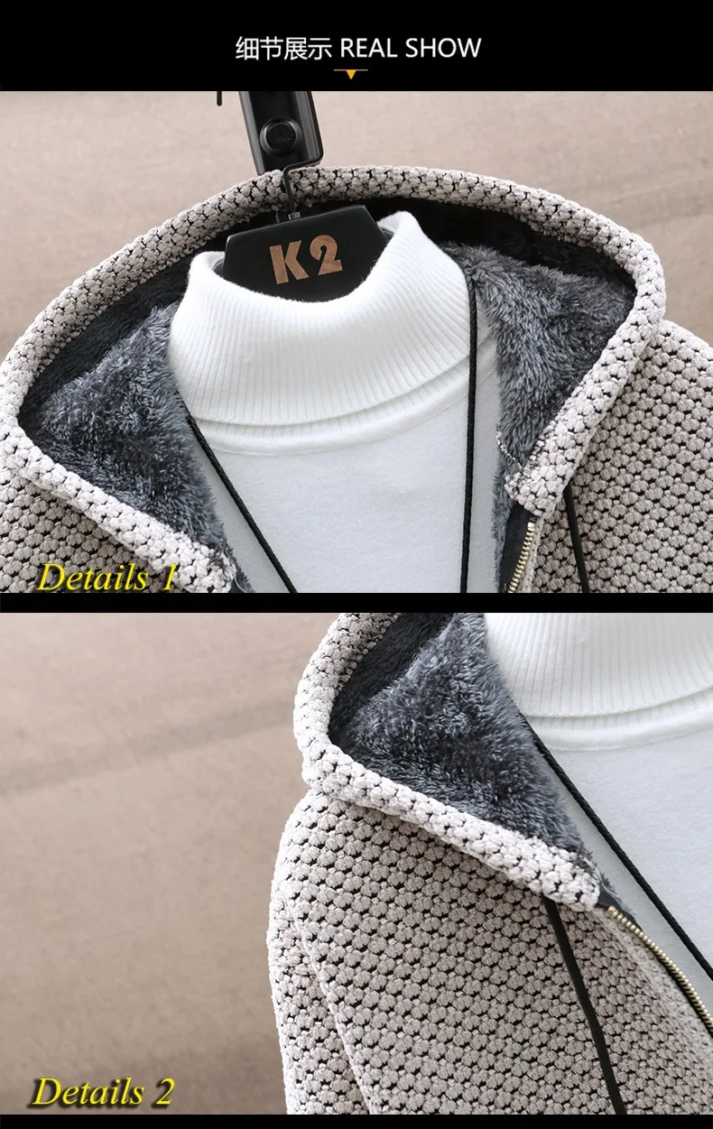 Men's Winter Cardigan Hooded Solid Zip Sweater Jacket Thickened Fleece Warm Casual Sweatercoats Chenille Knitted Sweater Women