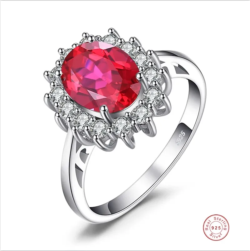 Princess Diana 925 Sterling Silver Engagement Ring Ruby Natural Amethyst  Blue Sapphire Topaz Bridal Wedding Rings for Women 6